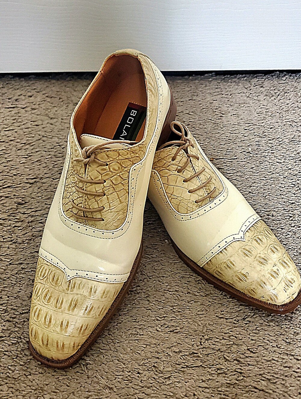 Bolano Men’s Size 9 Taupe Ivory Croc Print Oxford Dress Shoes